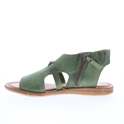 Miz Mooz Finnley Womens Green Leather Zipper Strap Sandals Shoes