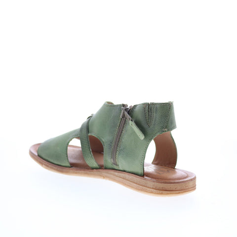 Miz Mooz Finnley Womens Green Leather Zipper Strap Sandals Shoes
