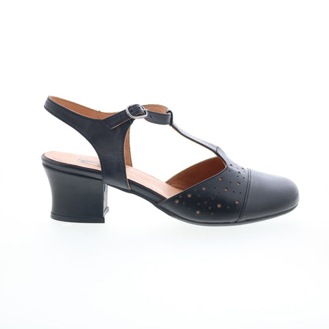Miz Mooz Finola Womens Black Leather Hook & Loop Heeled Sandals Shoes