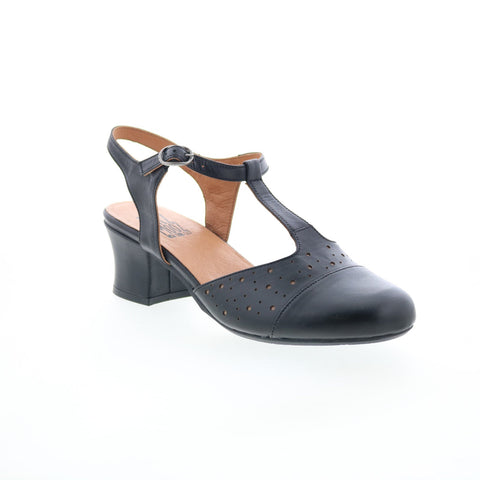Miz Mooz Finola Womens Black Leather Hook & Loop Heeled Sandals Shoes