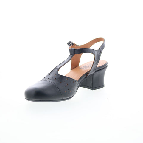 Miz Mooz Finola Womens Black Leather Hook & Loop Heeled Sandals Shoes