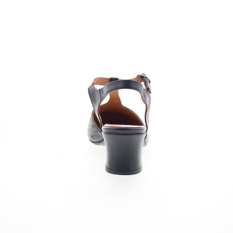 Miz Mooz Finola Womens Black Leather Hook & Loop Heeled Sandals Shoes