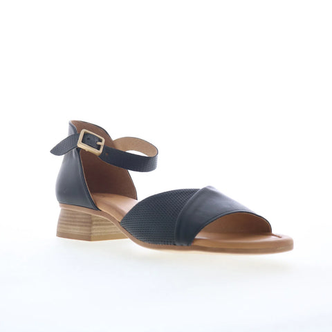 Miz Mooz Fionna Womens Black Leather Hook & Loop Heeled Sandals Shoes