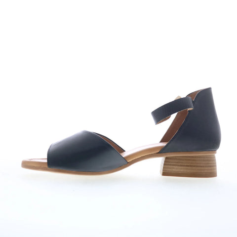 Miz Mooz Fionna Womens Black Leather Hook & Loop Heeled Sandals Shoes