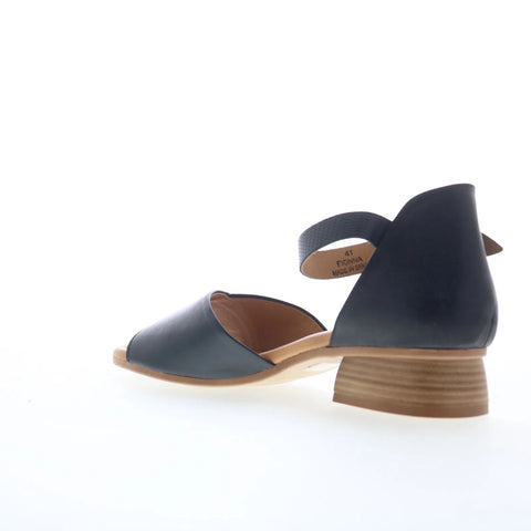 Miz Mooz Fionna Womens Black Leather Hook & Loop Heeled Sandals Shoes