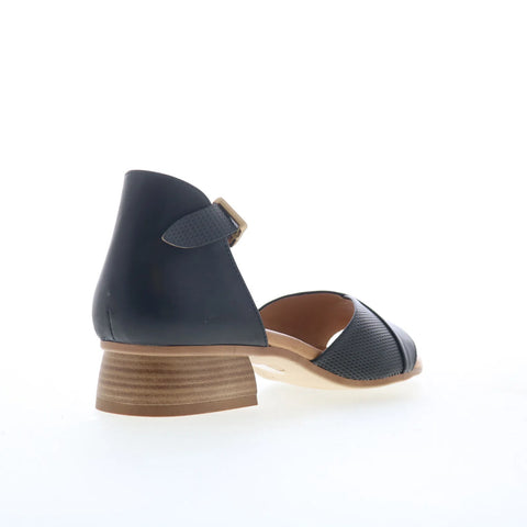 Miz Mooz Fionna Womens Black Leather Hook & Loop Heeled Sandals Shoes