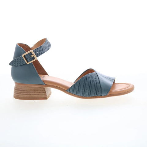Miz Mooz Fionna Womens Blue Leather Hook & Loop Heeled Sandals Shoes