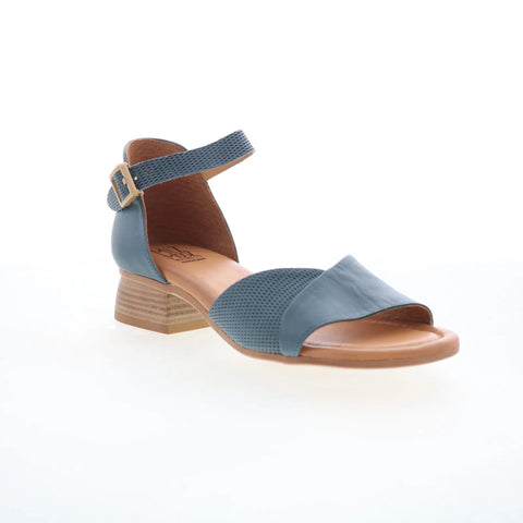Miz Mooz Fionna Womens Blue Leather Hook & Loop Heeled Sandals Shoes