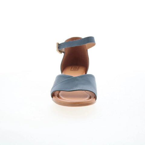 Miz Mooz Fionna Womens Blue Leather Hook & Loop Heeled Sandals Shoes
