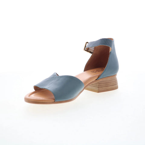 Miz Mooz Fionna Womens Blue Leather Hook & Loop Heeled Sandals Shoes