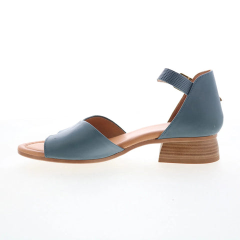 Miz Mooz Fionna Womens Blue Leather Hook & Loop Heeled Sandals Shoes