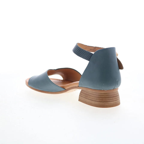 Miz Mooz Fionna Womens Blue Leather Hook & Loop Heeled Sandals Shoes