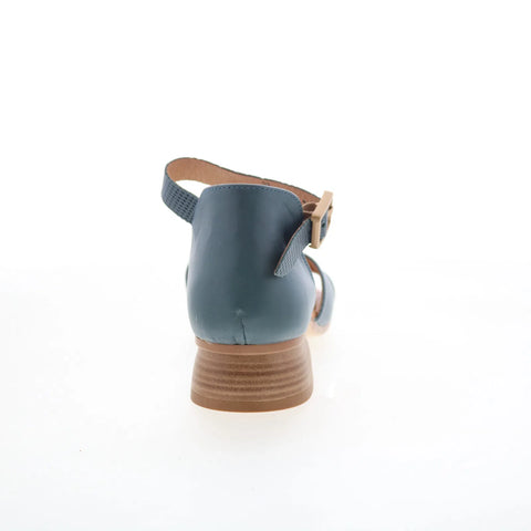 Miz Mooz Fionna Womens Blue Leather Hook & Loop Heeled Sandals Shoes