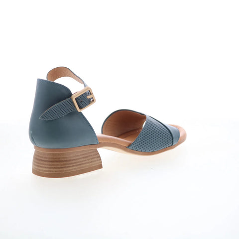 Miz Mooz Fionna Womens Blue Leather Hook & Loop Heeled Sandals Shoes