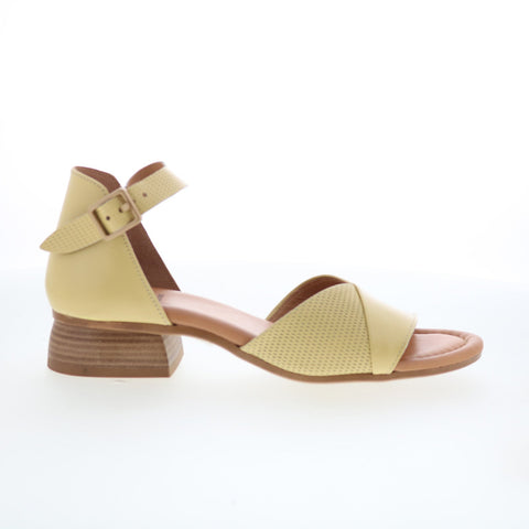 Miz Mooz Fionna Womens Yellow Leather Hook & Loop Heeled Sandals Shoes