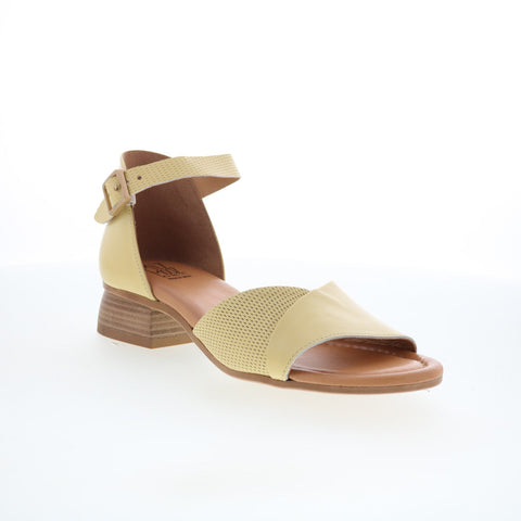Miz Mooz Fionna Womens Yellow Leather Hook & Loop Heeled Sandals Shoes
