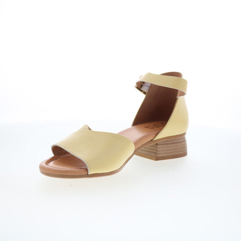 Miz Mooz Fionna Womens Yellow Leather Hook & Loop Heeled Sandals Shoes
