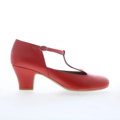 Miz Mooz Fleta Womens Red Leather Hook & Loop Strap Heels Shoes