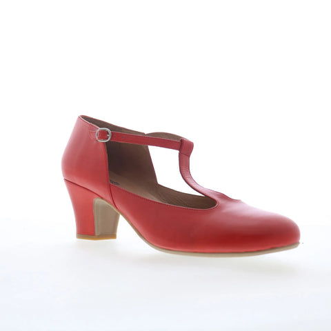 Miz Mooz Fleta Womens Red Leather Hook & Loop Strap Heels Shoes