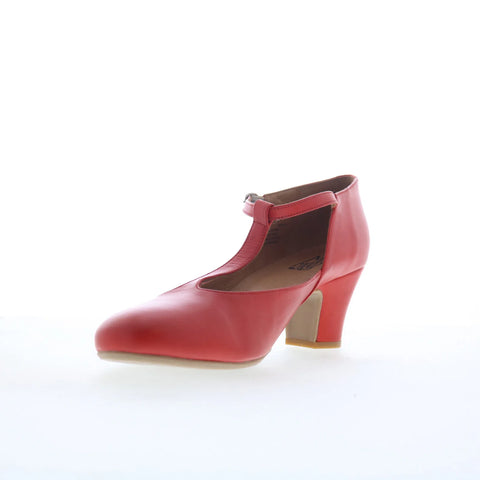 Miz Mooz Fleta Womens Red Leather Hook & Loop Strap Heels Shoes