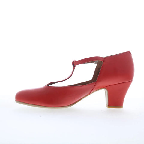 Miz Mooz Fleta Womens Red Leather Hook & Loop Strap Heels Shoes