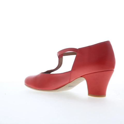 Miz Mooz Fleta Womens Red Leather Hook & Loop Strap Heels Shoes