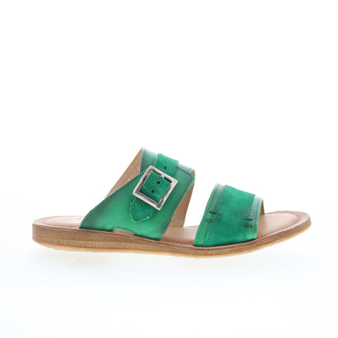 Miz Mooz Florra Womens Green Leather Hook & Loop Slides Sandals Shoes