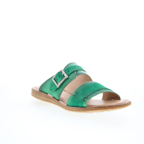 Miz Mooz Florra Womens Green Leather Hook & Loop Slides Sandals Shoes