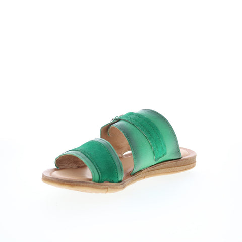 Miz Mooz Florra Womens Green Leather Hook & Loop Slides Sandals Shoes
