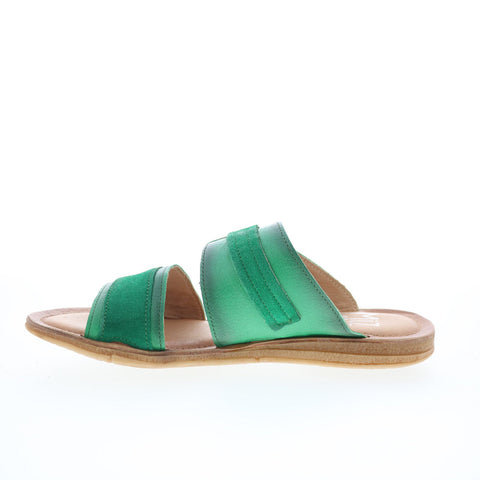 Miz Mooz Florra Womens Green Leather Hook & Loop Slides Sandals Shoes