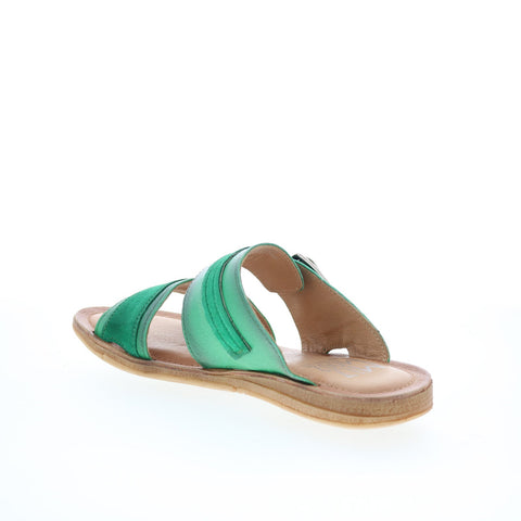 Miz Mooz Florra Womens Green Leather Hook & Loop Slides Sandals Shoes