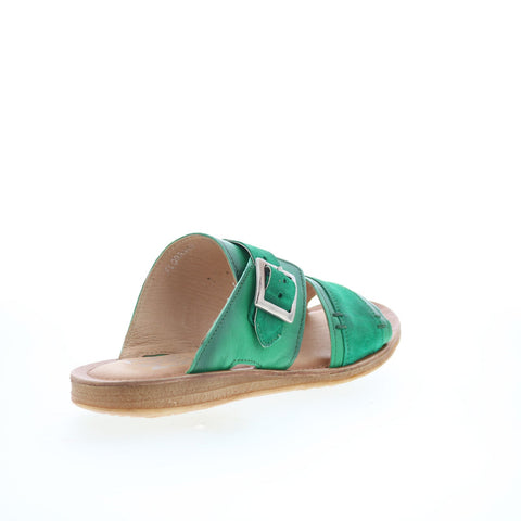 Miz Mooz Florra Womens Green Leather Hook & Loop Slides Sandals Shoes