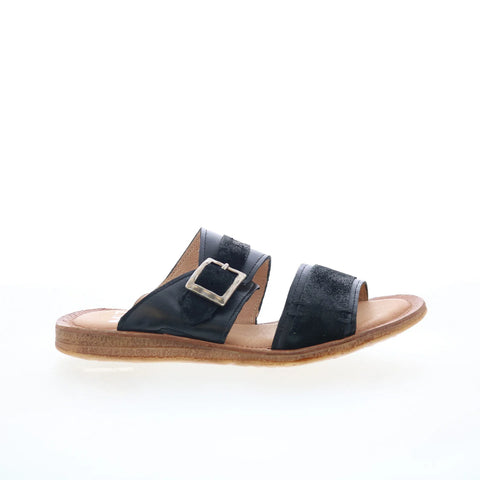Miz Mooz Florra Womens Black Leather Slip On Slides Sandals Shoes