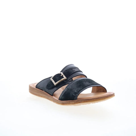 Miz Mooz Florra Womens Black Leather Slip On Slides Sandals Shoes