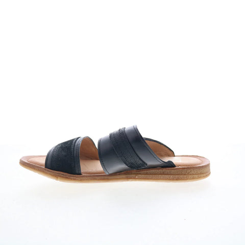 Miz Mooz Florra Womens Black Leather Slip On Slides Sandals Shoes