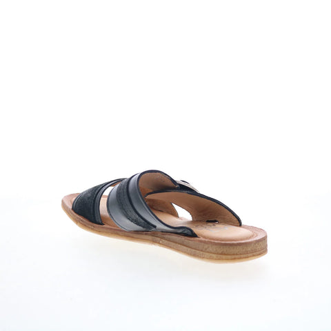 Miz Mooz Florra Womens Black Leather Slip On Slides Sandals Shoes