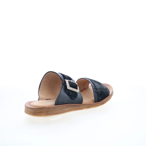 Miz Mooz Florra Womens Black Leather Slip On Slides Sandals Shoes