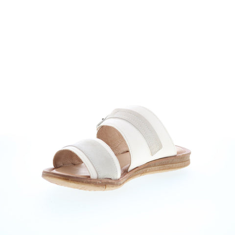 Miz Mooz Florra Womens Beige Leather Hook & Loop Slides Sandals Shoes