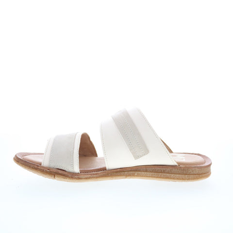 Miz Mooz Florra Womens Beige Leather Hook & Loop Slides Sandals Shoes