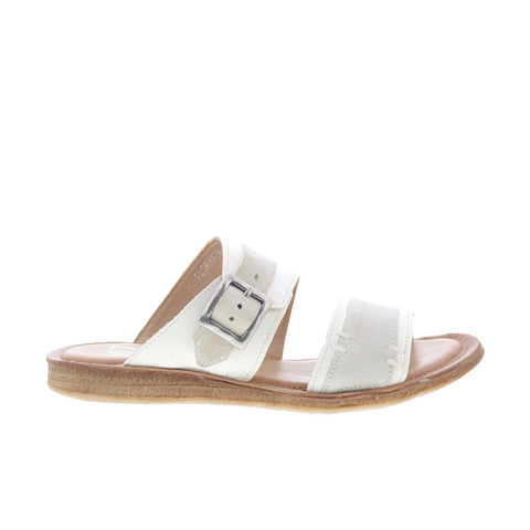 Miz Mooz Florra Womens Beige Leather Hook & Loop Slides Sandals Shoes