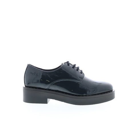 Bos. & Co. Fond Womens Black Leather Lace Up Oxfords Flats Shoes