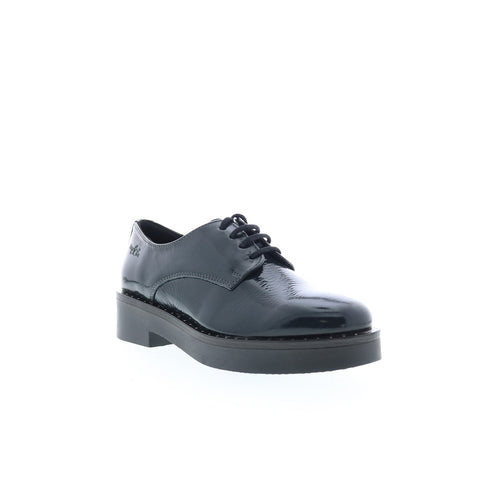 Bos. & Co. Fond Womens Black Leather Lace Up Oxfords Flats Shoes