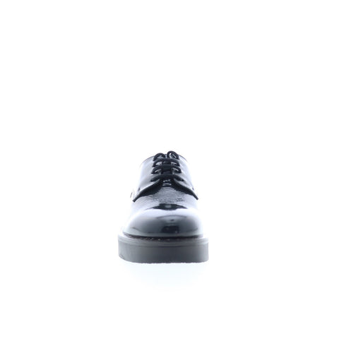 Bos. & Co. Fond Womens Black Leather Lace Up Oxfords Flats Shoes