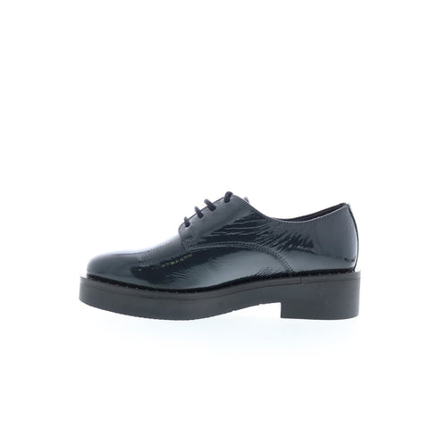 Bos. & Co. Fond Womens Black Leather Lace Up Oxfords Flats Shoes