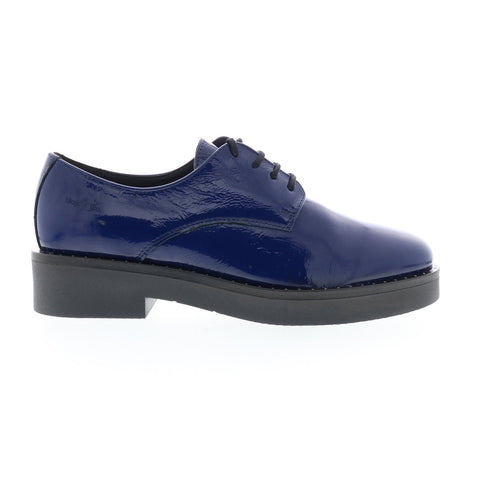 Bos. & Co. Fond Womens Blue Leather Lace Up Oxfords Flats Shoes