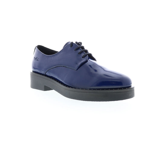 Bos. & Co. Fond Womens Blue Leather Lace Up Oxfords Flats Shoes