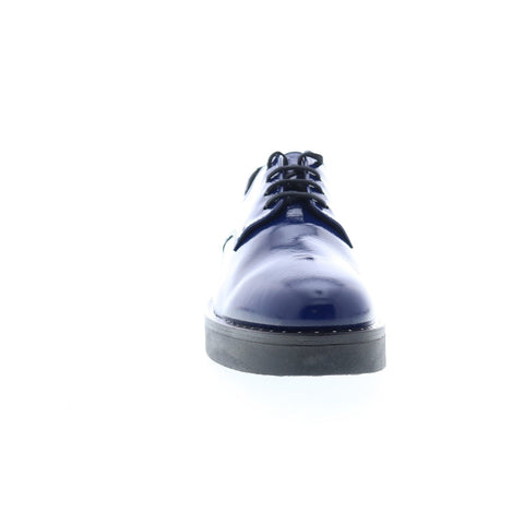 Bos. & Co. Fond Womens Blue Leather Lace Up Oxfords Flats Shoes