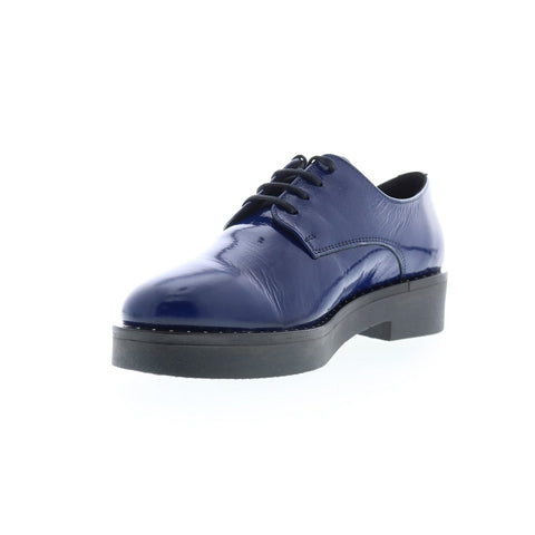 Bos. & Co. Fond Womens Blue Leather Lace Up Oxfords Flats Shoes