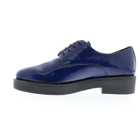 Bos. & Co. Fond Womens Blue Leather Lace Up Oxfords Flats Shoes