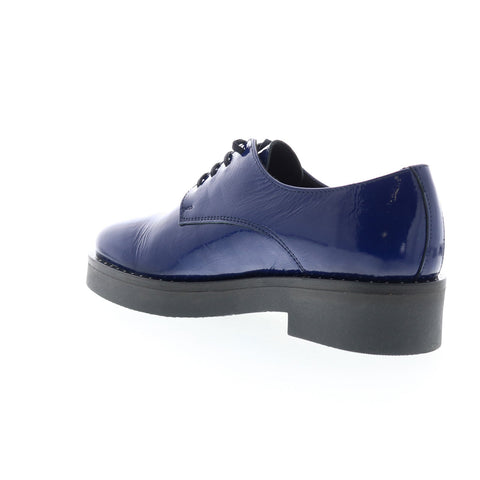 Bos. & Co. Fond Womens Blue Leather Lace Up Oxfords Flats Shoes